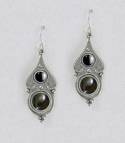 Sterling Silver Spectrolite And Hematite Gemstone Drop Dangle Earrings